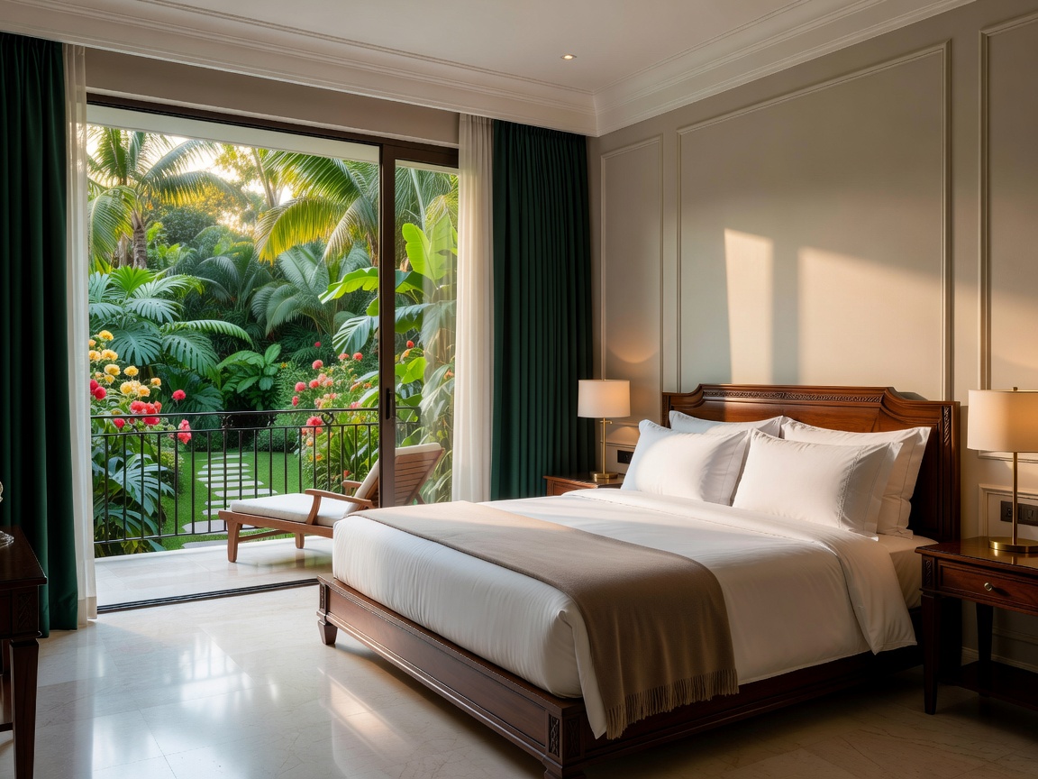 Elegant resort bedroom with garden view