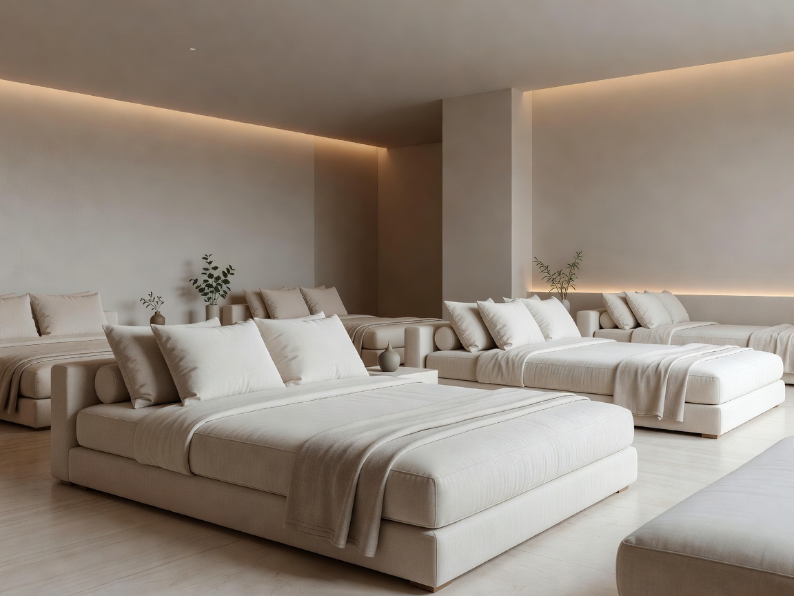Quiet spa lounge with comfortable daybeds